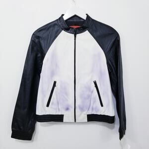 $880 Alice + Olivia Cow Leather Moto zip Jacket